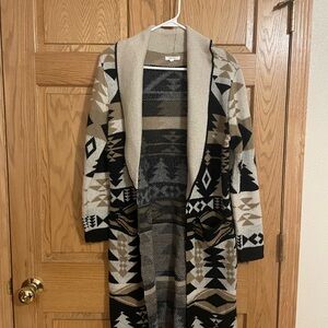 Long, cozy western cardigan